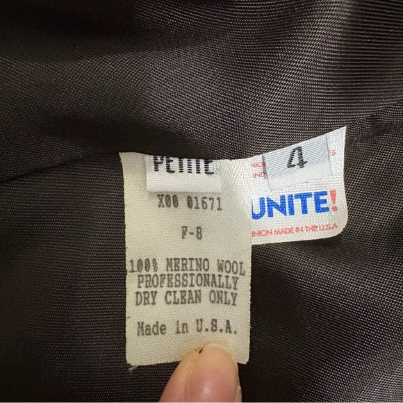 Vtg Perry Ellis Portfolio Pea Coat Brown 100% Merino Wool Size 4P Made USA - Picture 4 of 12